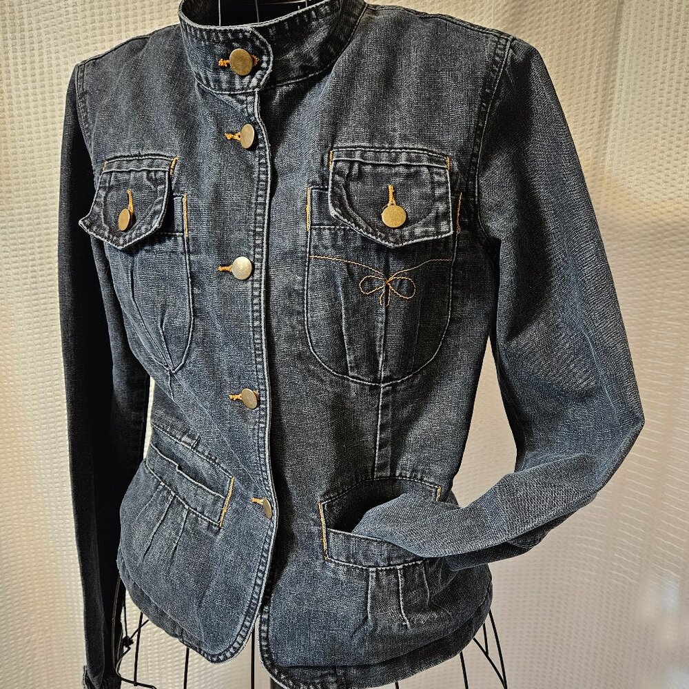Lifeline Quiet Luxury Design Pocket Denim Blue Jean Jacket Size 36 (M)